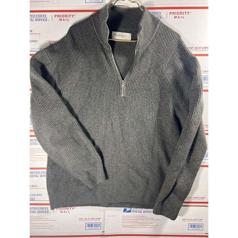 Abercrombie And Fitch Quarter Zip Pullover Men's Large‎ L Gray Thick Y2K Sweater